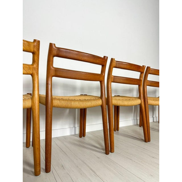 Vintage Danish Teak and Papercord Dining Chairs 84 by Niels O. Møller for Jl Møller, 1960s, Set of 6 For Sale - Image 11 of 13
