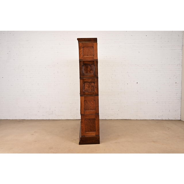 Antique Arts & Crafts Tiger Oak Double Five-Stack Barrister Bookcase, Circa 1900 For Sale - Image 12 of 14