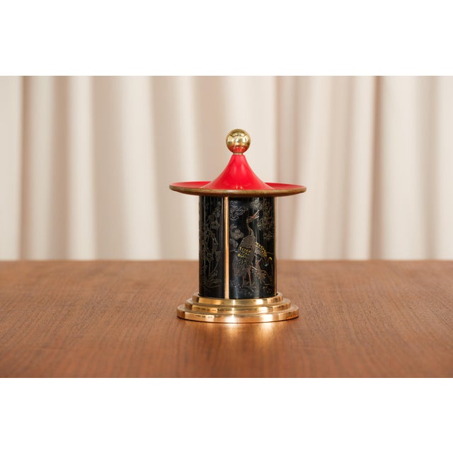 Brass Vintage Brass Pagoda-Shaped Cigarette Dispenser With Chinoiserie Detail For Sale - Image 8 of 13