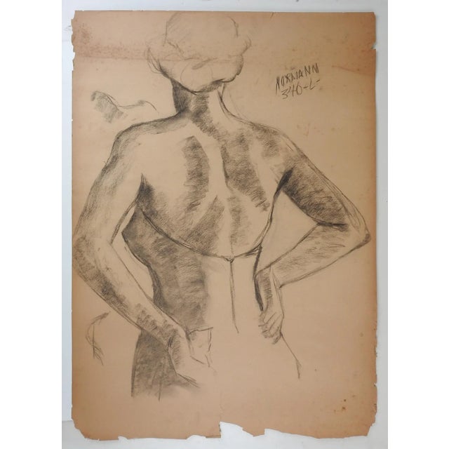Vintage 1950's charcoal female figural study by Charles Berkeley Normann (1903-1985) Texas and Norway, signed upper right....