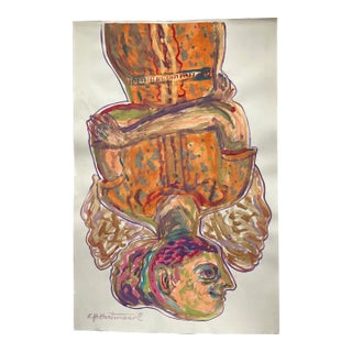 Contemporary Original E.J.Hartmann Abstract Portrait Painting Signed For Sale