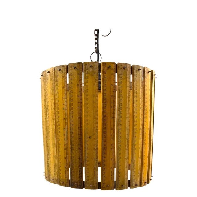 Modern artisanal rulers shaped ceiling lamp France 1960s yellow wood rulers, metal structure 32 cm H - diam. 34 cm...