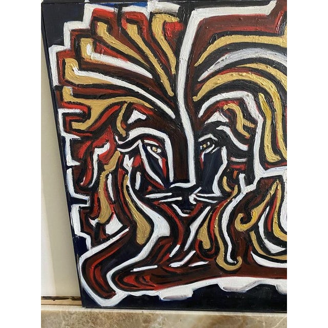 Daniela Zanelli, A Lion in Black Red and Yellow, 2000, Oil Painting on Canvas For Sale - Image 4 of 15