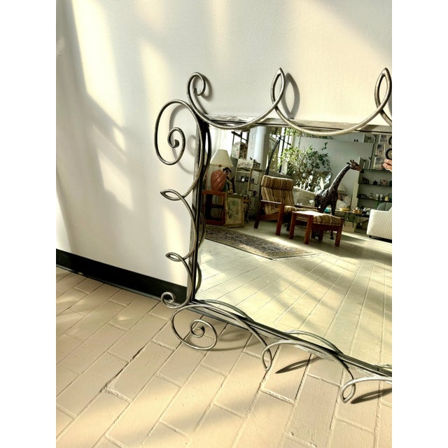 Late 20th Century Vintage Postmodern Wrought Iron Beveled Swirl Mirror For Sale - Image 5 of 12