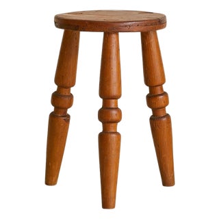 French Hand-Carved Wooden Tripod Stool, 1950s For Sale