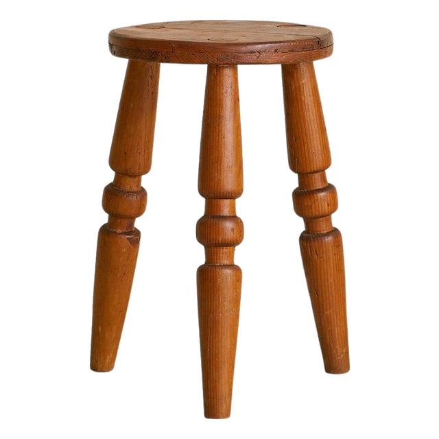 French Hand-Carved Wooden Tripod Stool, 1950s For Sale