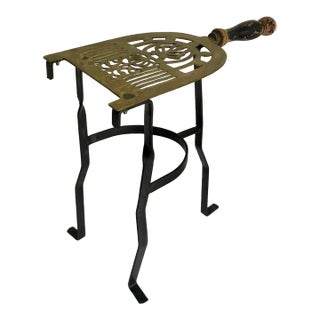 Antique Brass and Iron Fireplace Standing. Trivet For Sale