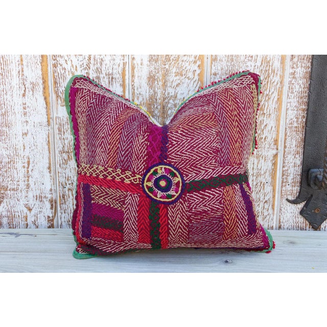 Maroon Rargoli Sindh Sami Square Pillow For Sale - Image 8 of 8