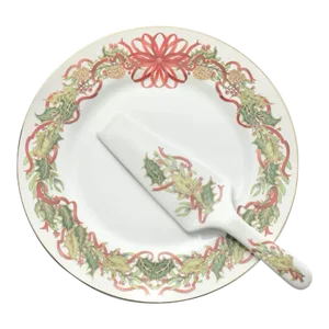 1990s Andrea by Sadek “Christmas Garland” Porcelain Cake Plate