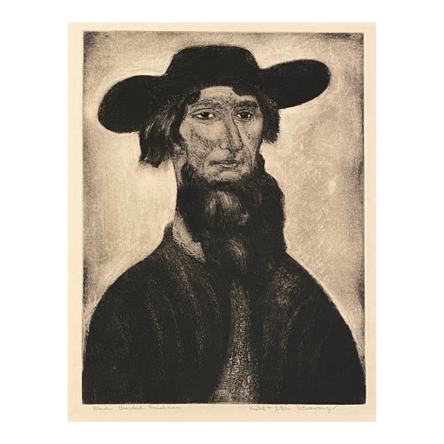 1960s Newswanger Black Bearded Amishman Etching For Sale