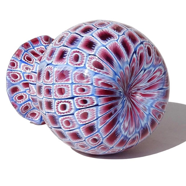 Vintage Murano Fratelli Toso Amethyst Pink Blue White Millefiori Flower Mosaic Italian Art Glass Bud Vase For Sale - Image 9 of 9
