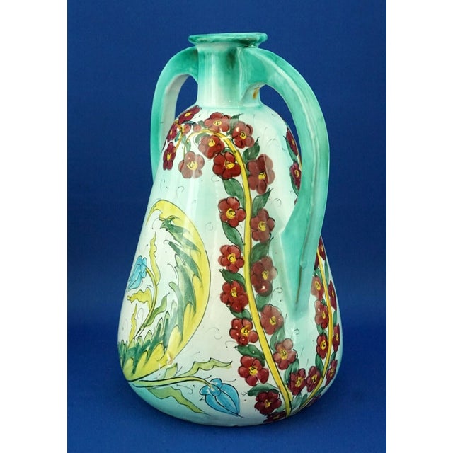 Italian Majolica Ceramic Vase with Flowers by Pisapia, 1960s For Sale - Image 3 of 18