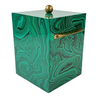 Mid Century Hollywood Regency Faux Malachite Ice Bucket For Sale
