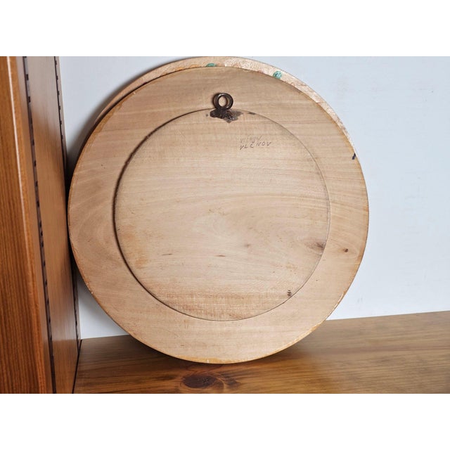 Mid 20th Century Pair of Czech Folk Art Pyrography Hand-Painted Wooden Decorative Plates For Sale - Image 5 of 7