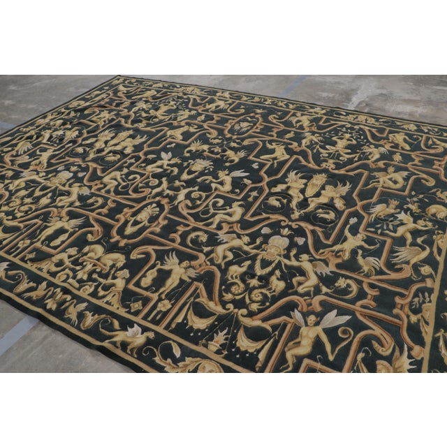 Traditional Rug & Kilim’s Tudor Style Flatweave in Black With Gold Pictorial Patterns For Sale - Image 3 of 9