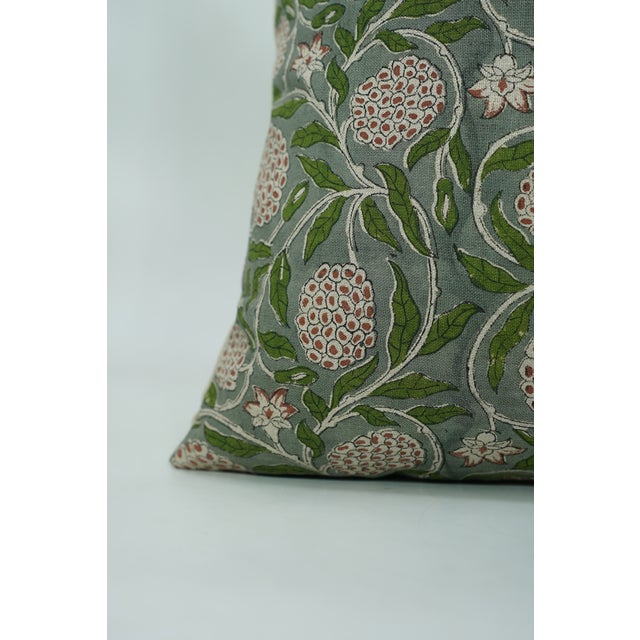 Art Deco Fabdivine Pure Linen Handmade Block Print Lumber Pillow Covers 22x22inches-Meraci Floral Design For Sale - Image 3 of 5