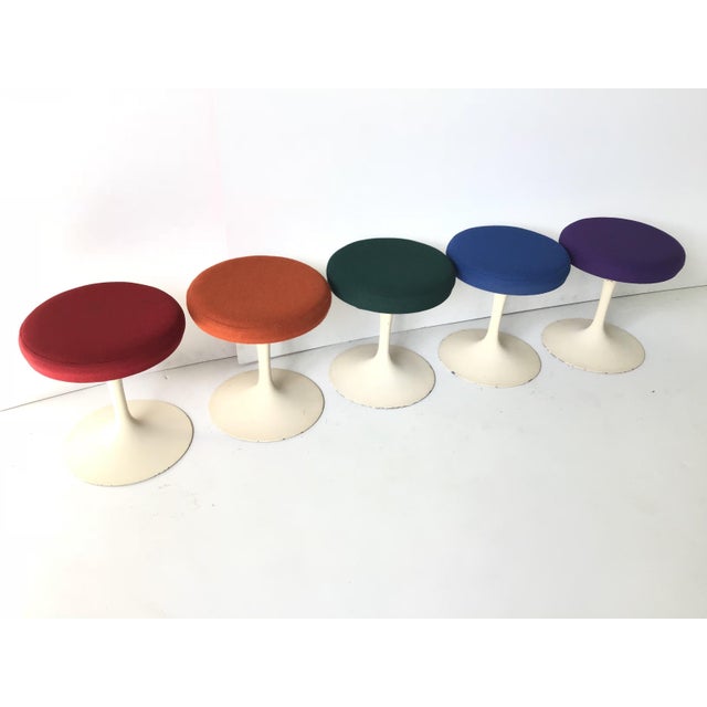 This is an amazing all original vintage set of Knoll tulip stools designed by Saarinen. They all retain their original...