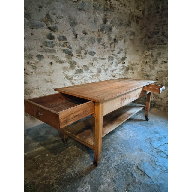 Antique Cherry Wood Kitchen Island Work Table with Drawers, 1890s For Sale - Image 11 of 18