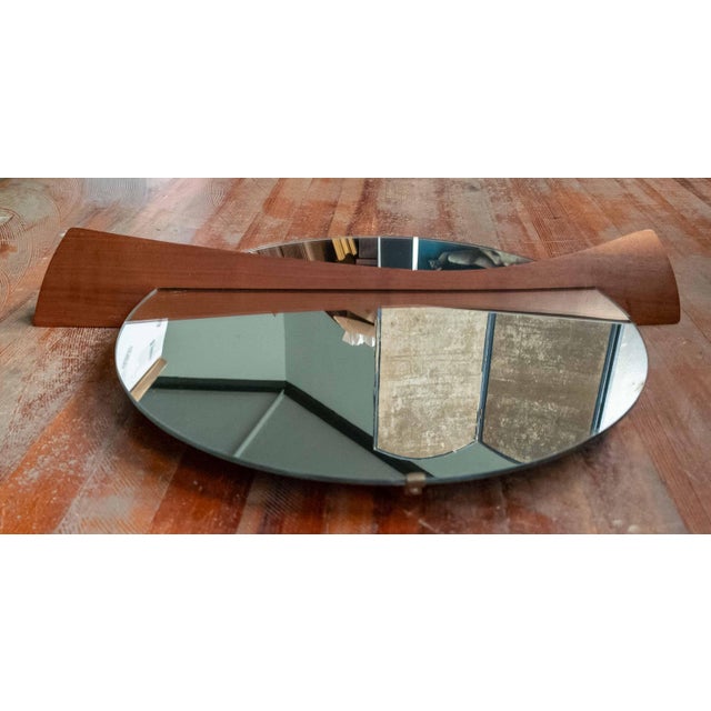 Mid-Century Modern Round Mirror With Sculptural Carved Walnut Accent For Sale - Image 9 of 17