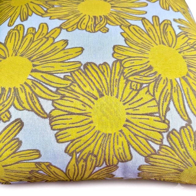 Early 21st Century Outdoors and Indoors Contemporary Bright Flower Yellow Square Pillows. By Arlene Angard, Set of 2 For Sale - Image 5 of 10