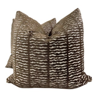 Brown Cut Velvet 22" Pillows-A Pair For Sale