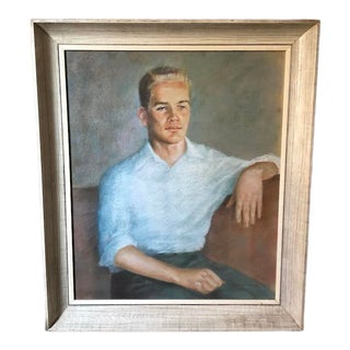 1961 Portrait Charcoal Drawing of a Handsome Young Man by Helen Kask, Framed For Sale