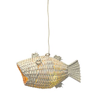 Wicker Rattan Fish Pendant Lamp, 1960s For Sale