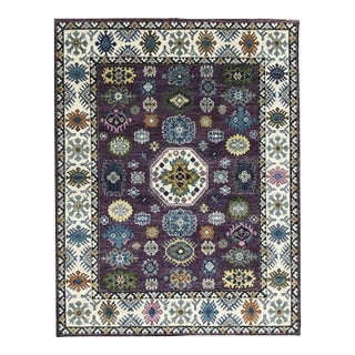 10x14 Purple Hand-Knotted Wool Floral Constellation Traditional Carpet Rug For Sale