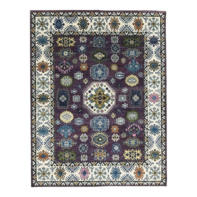 10x14 Purple Hand-Knotted Wool Floral Constellation Traditional Carpet Rug For Sale