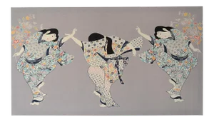 1970s Japanese Isao Homma Geisha Dance Fabric Artwork