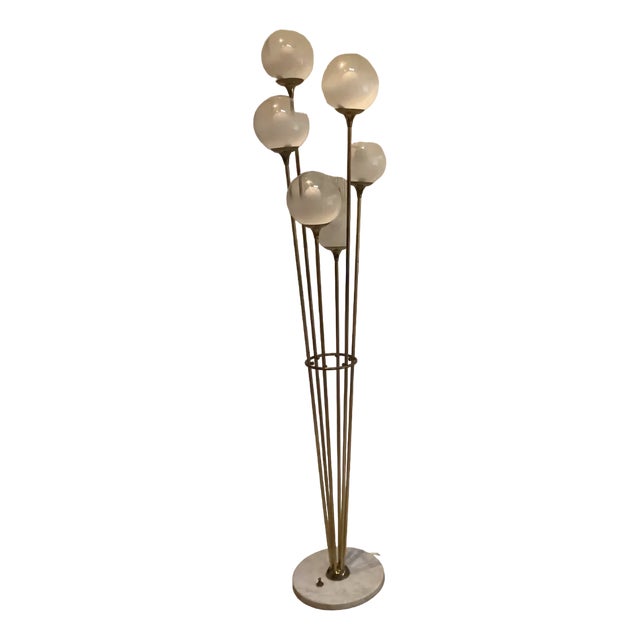 Alberello Floor Lamp in Marble, Brass & Glass from Stilnovo, Italy, 1960s For Sale