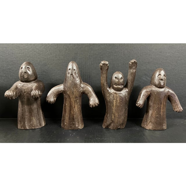 Late 20th Century Set of Four Folk Art Carved Wooden Ghost Sculpture For Sale - Image 5 of 9