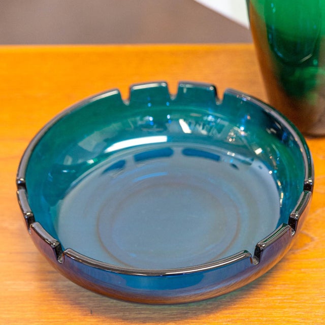 Vintage Blue Glass Blenko Ashtray Chairish