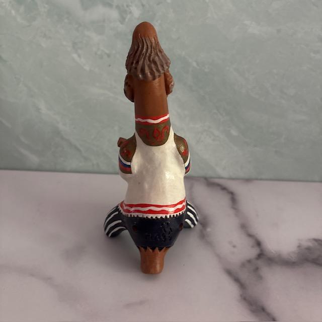 Folk Art Mid-Century Folk Art Pottery Painted Figural Flute Whistle For Sale - Image 3 of 4