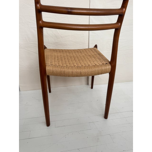 Niels Otto Møller Mid 20th Century Jl Møller Model 78 Teak Dining Side Chair With Danish Paper Cord Seat, Set of Six 6 For Sale - Image 4 of 8