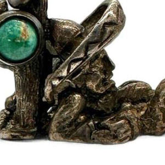 1950s Vintage Southwest Cowboy& Cactus Sterling Silver Charm W/ Turquoise Gem For Sale - Image 5 of 5