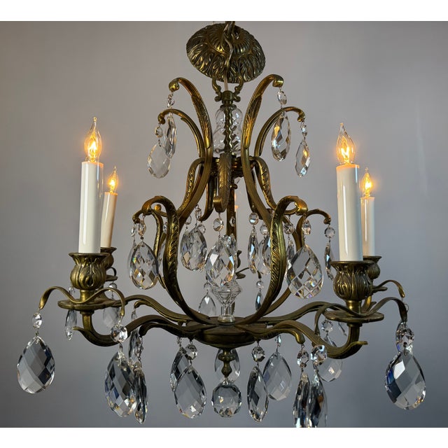Late 19th Century Antique French Brass & Crystal Birdcage Chandelier – 5 Light For Sale - Image 5 of 17