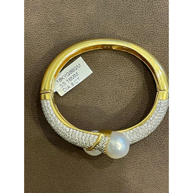 South Sea Pearl and 8 Carat Diamond Bangle in 18 Karat Yellow Gold Estate For Sale - Image 10 of 18