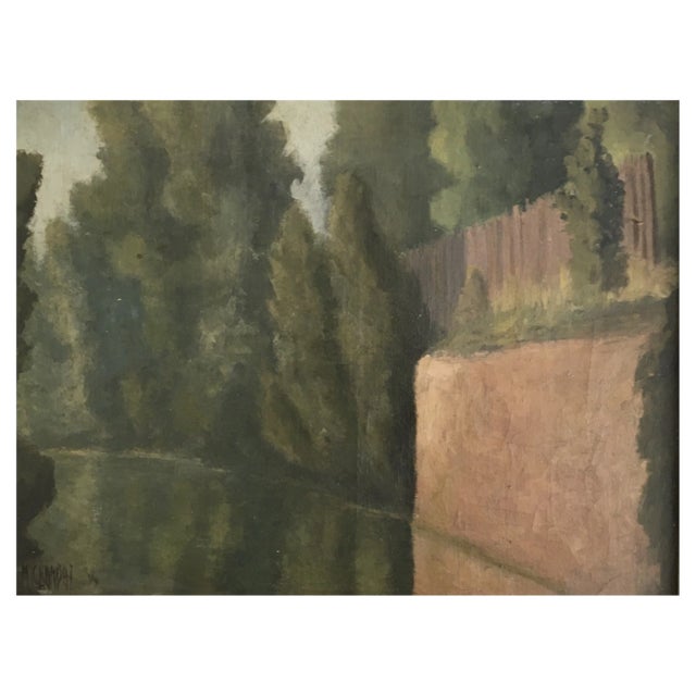 Marius Chambaz, Bord de l'Aire, Genève, 1934, Oil on Cardboard, Framed For Sale