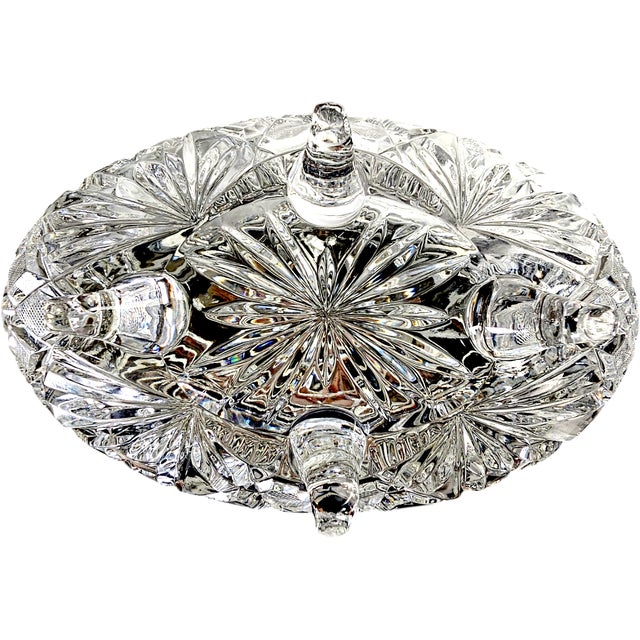 Mid 20th Century German Crystal Footed Bowl Dish Saw Tooth Star Etched 10" For Sale - Image 5 of 7