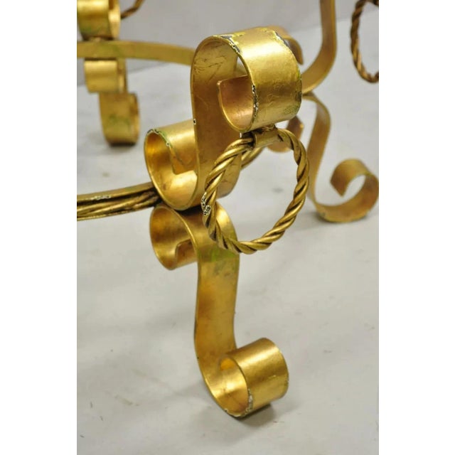 Hollywood Regency Gold Iron Scroll Agate Stone Specimen Resin Top Coffee Table For Sale In Philadelphia - Image 6 of 12