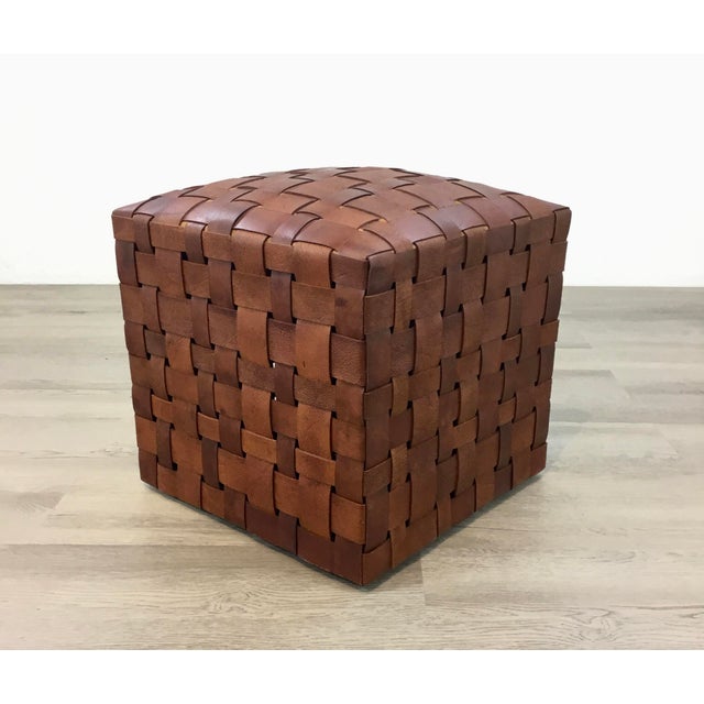 Modern Saddle Brown Leather Basket Weave Design Ottoman Chairish