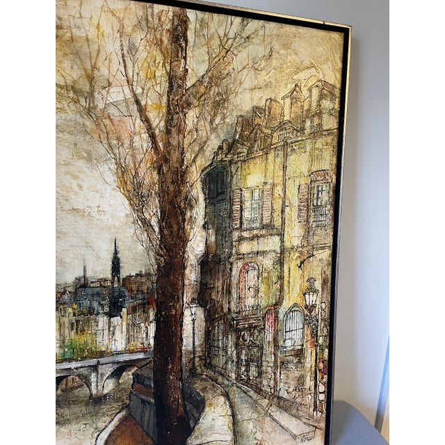 Mid-Century Modern Vintage Oil Painting on Canvas - Large Square Framed Parisian Landscape - w.t. Carlsen Original For Sale - Image 3 of 11
