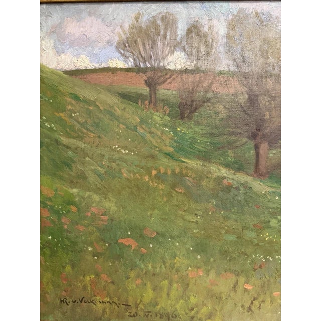 Hans Richard Volkmann, Weidenplan, 1896, Oil Painting on Canvas For Sale - Image 10 of 13