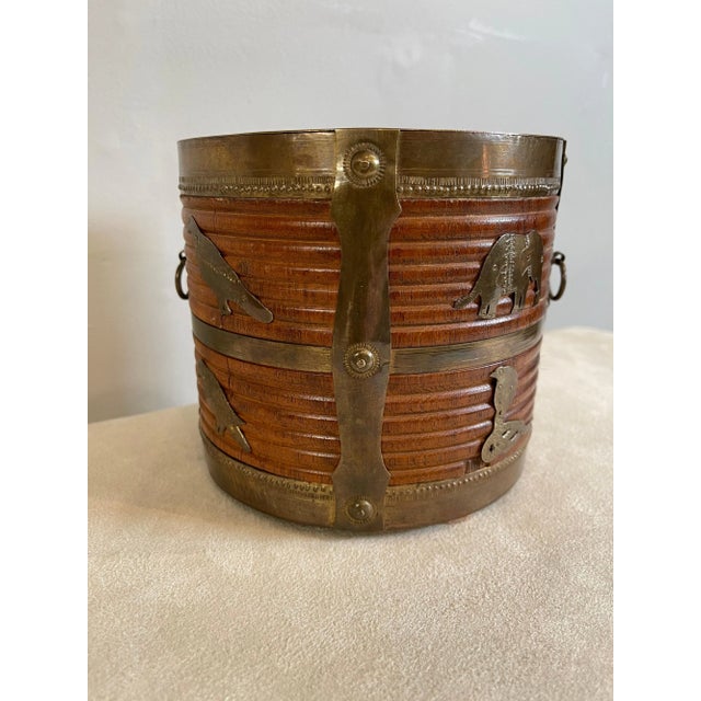 19th Century Anglo Indian Brass Bound Turned Wood Peat Buckets - Set of 2 For Sale In New York - Image 6 of 13