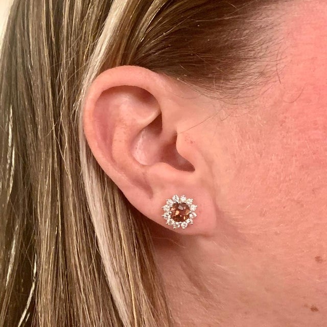 Rubellite Tourmaline Diamond Earrings 14k WG 2.55 TCW Certified For Sale - Image 11 of 14