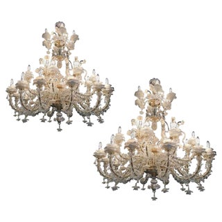 Rezzonico Chandeliers Glass with Gold Inclusions, Murano, 1980s, Set of 2 For Sale