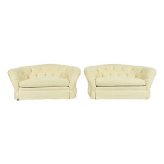 Baker Furniture Mid-Century Hollywood Regency Tufted Sofas or Loveseats, Pair For Sale