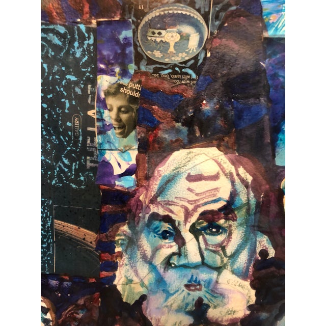 Abstract Paul Shimon, Assemblage Collage Painting Outsider Art Rabbis Studying, Jerusalem For Sale - Image 3 of 7