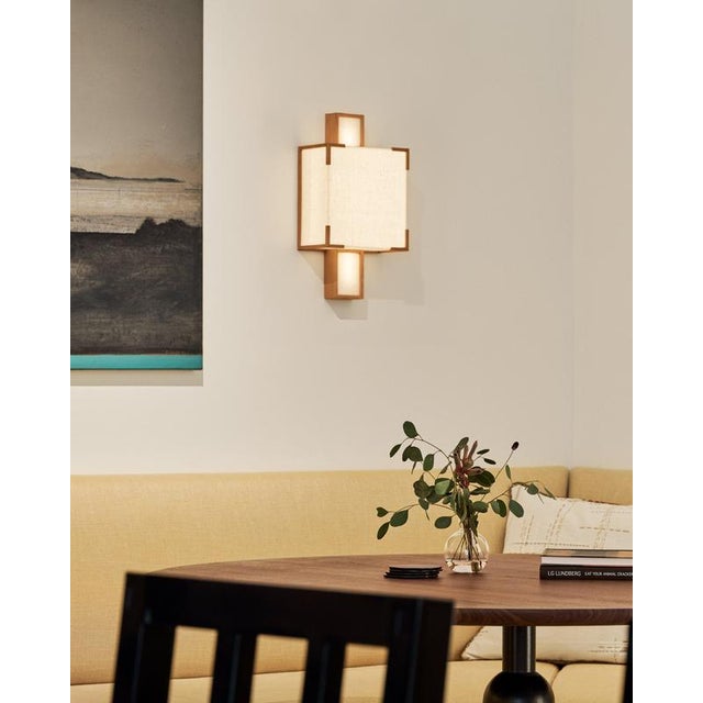 Wood Yoshino Wall Lamp in Cherry Wood & Fine Silk by Veermakers For Sale - Image 7 of 13